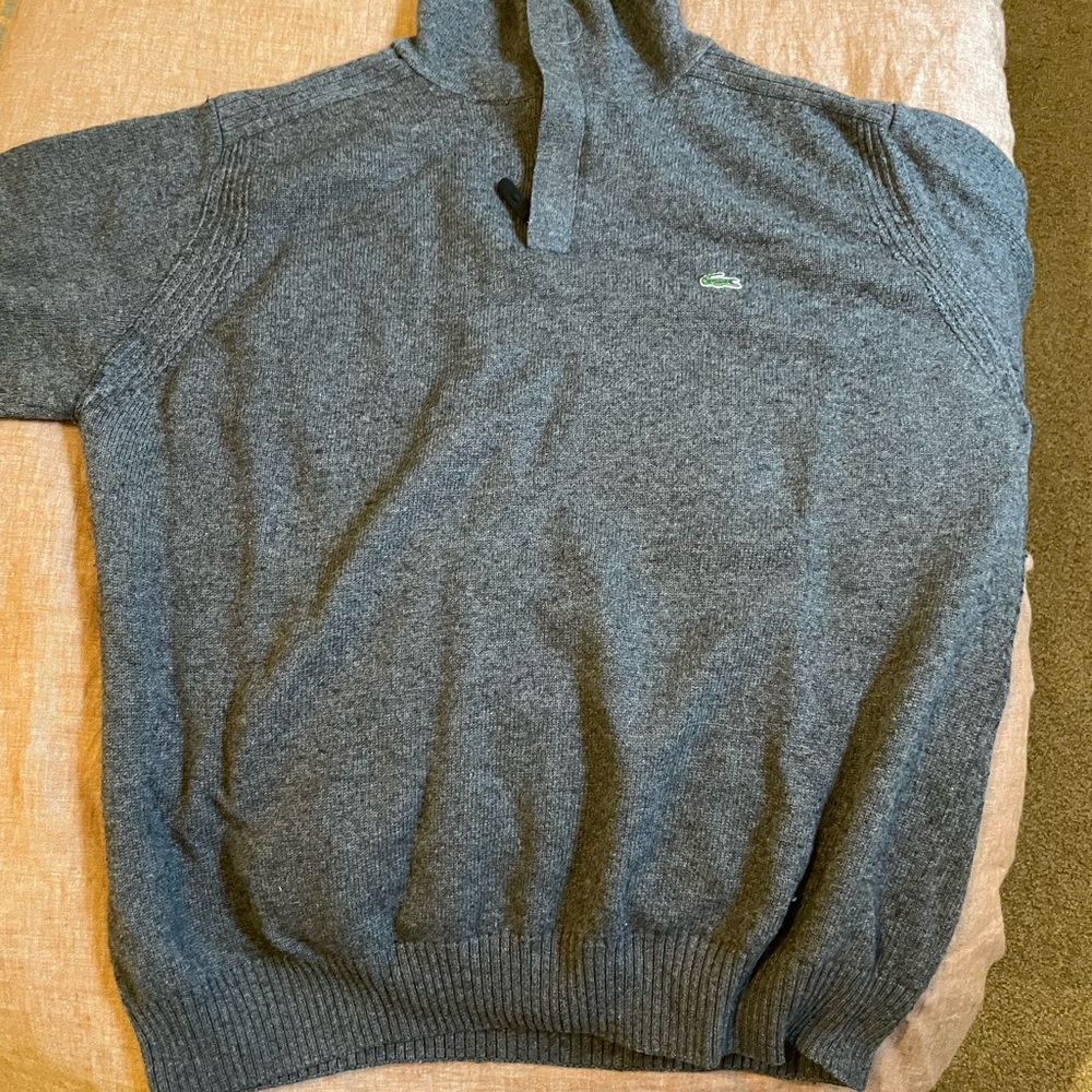 Lacoste heather grey lightweight wool 1/4 zip pullover